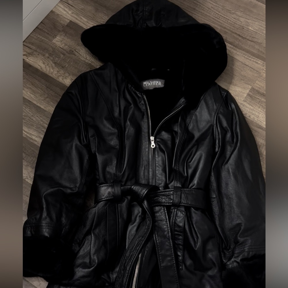 wilsons leather belted jacket